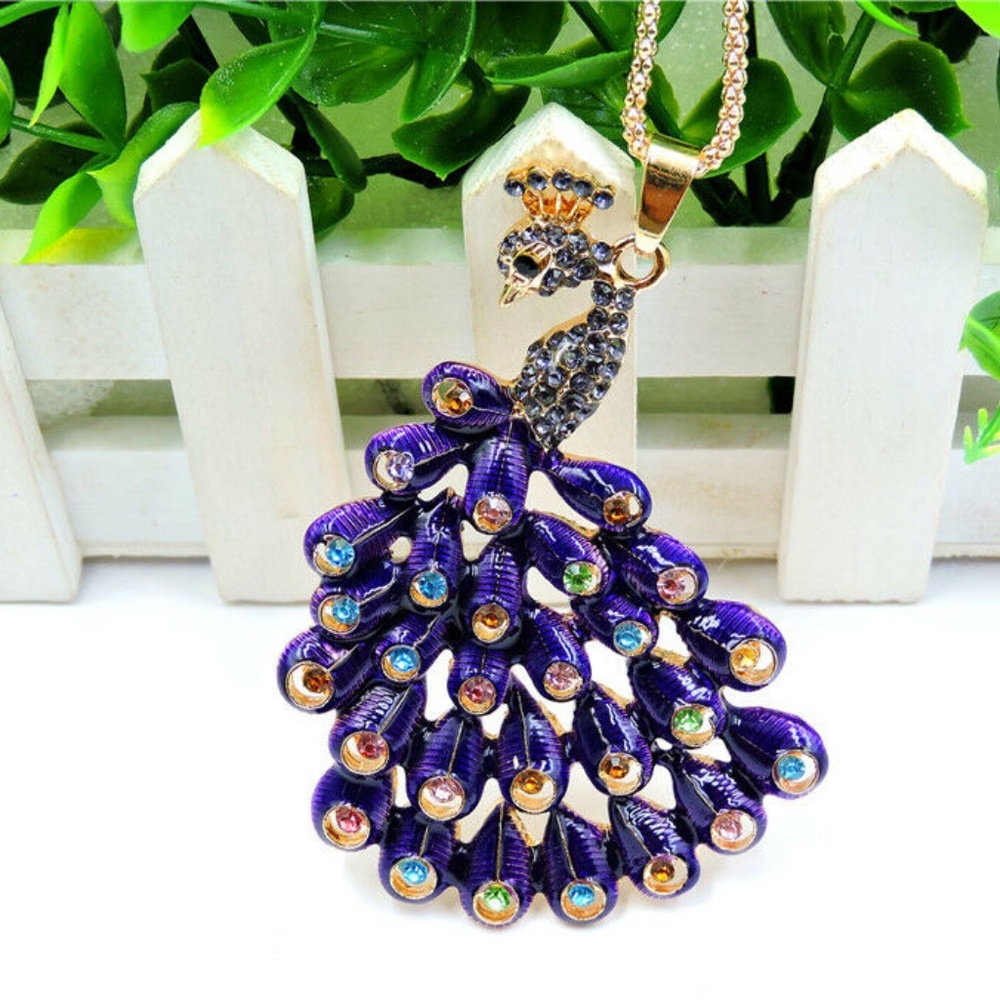 New Peacock Bird Purple Crystal Pendant‎ Necklace